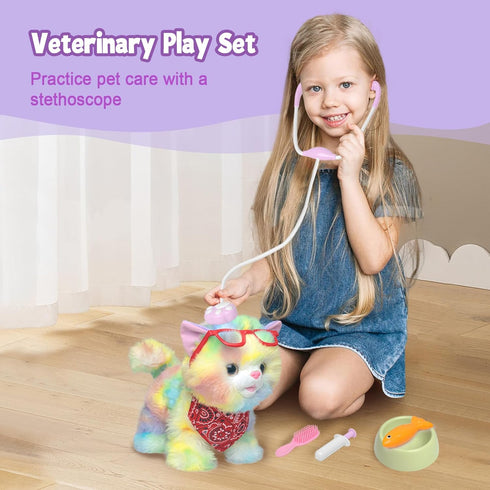 YH YUHUNG Walking Cat Toys for Kids - Remote Control Rainbow Kitty Robot Cat with Interactive Playset for Ages 3+
