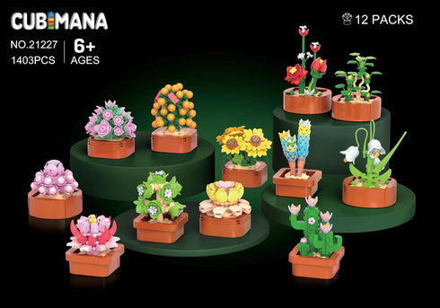 12 Flowers Succulents Mini Building Set, 1403PCS Botanical Collection for Home Décor, Creative Building Project for
