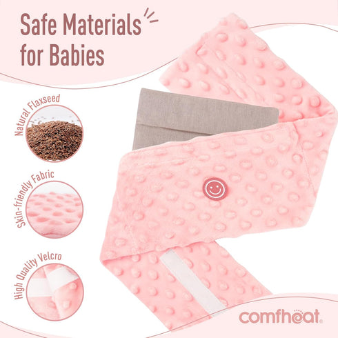 Colic and Gas Relief for Newborns - Flaxseed Heated Tummy Wrap, Baby Swaddling Belt for Upset Stomach Relief (Pink)