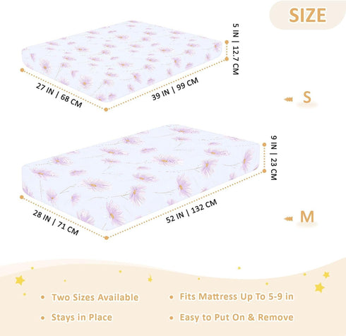 miaozhen 1 Pack 52x28 Cotton Baby Crib Sheets Ultra Soft Daisy Flower Pastel Purple Playard Mattress Sheets for Nursery
