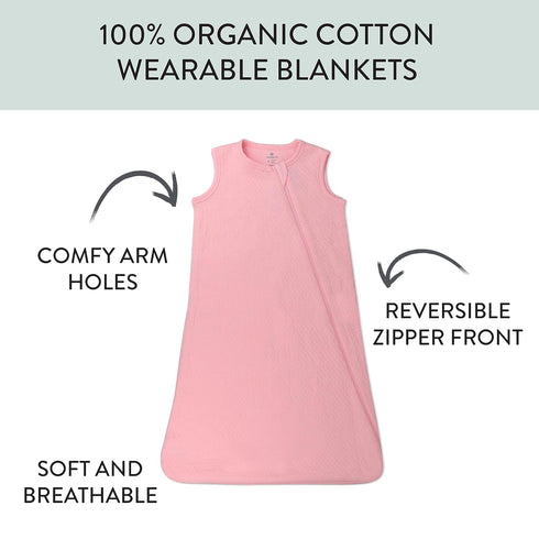 HonestBaby Baby Standard Wearable Blankets Sleeping Bags Swaddle Transition 100% Organic Cotton for Infant Boys, Girls, Unisex, Strawberry Cream, Small