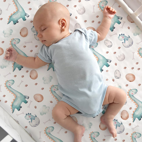 47"x24", 3 Pack Nap Mat Sheet Dinosaur Baby Crib Sheets Fitted Elastic Corners, Preschool Day Care Rest Mat Cover, Soft