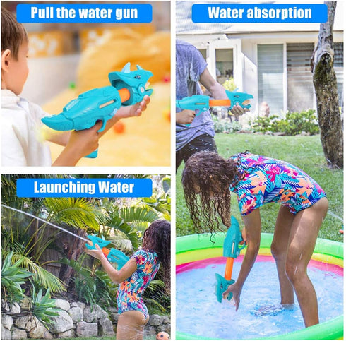 unanscre 2 Pack Dinosaur Water Blaster Soaker Gun - Dino Pump Action Squirt Gun for Kids, Long-Range Shooting Water Toys
