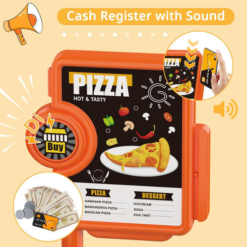 Set Playset deAO Pretend Play Store Pizza Play for Kids, Realistic Pizza Pie Pretend Play Food,Slice and Serve Plastic