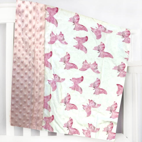Citihomy 30x40Inch Baby Blanket for Girls Butterfly Pink Minky Super Soft Double Layer Receiving Blanket with Dotted