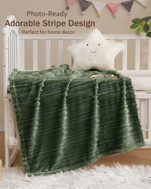 30x40 Inches HOMRITAR Baby Fleece Blanket - Soft Fluffy Plush Swaddle for Infant & Toddler, Reversible Striped Crib