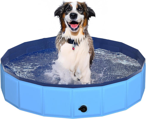 CACSPS 39.5" x 12" Foldable Dog Pool - Collapsible Hard Plastic Kiddie Pool