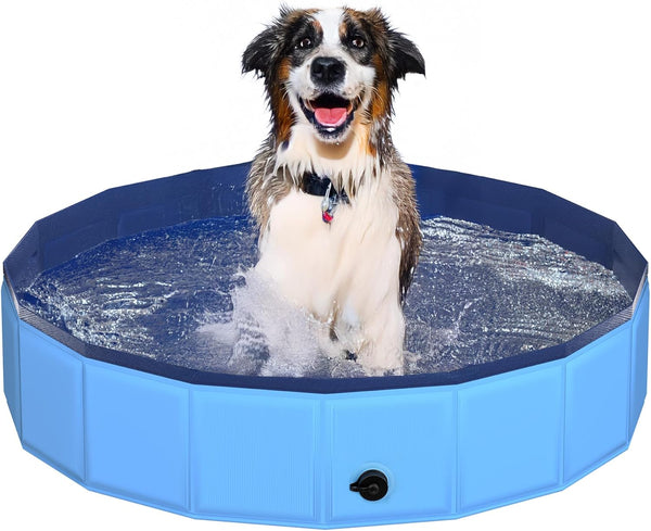 CACSPS 39.5" x 12" Foldable Dog Pool - Collapsible Hard Plastic Kiddie Pool