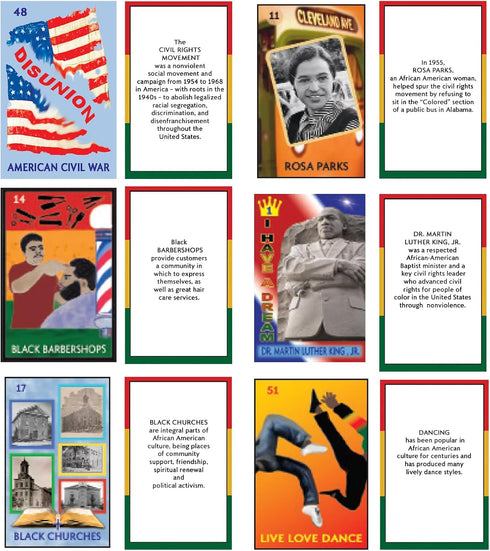 African American Loteria Fun Bingo Game for Everyone | Learn African American History & Culture Colorful Educational Loteria Cards Tokens 54 Illustrated Picture Cards 3-10 Players Ages 7+