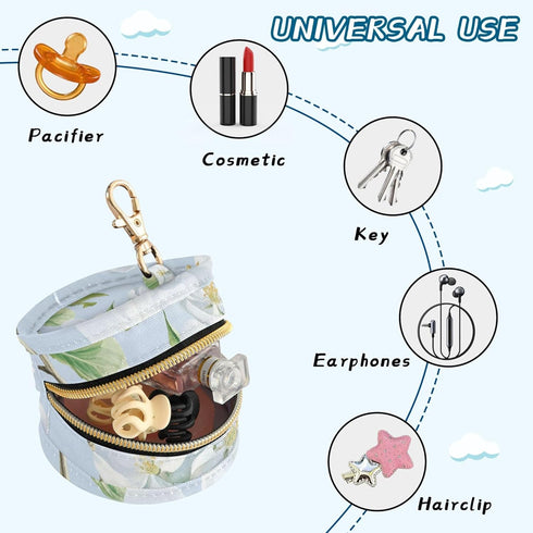 PYBUG Flower Round Pacifier Storage Case, Polyester & TPU Lined with Hook Buckle, Pacifier Container Box for Baby