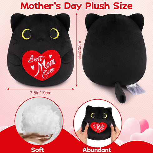 Best Mom Ever Black Cat Plush - Mother's Day Stuffed Animal with Heart