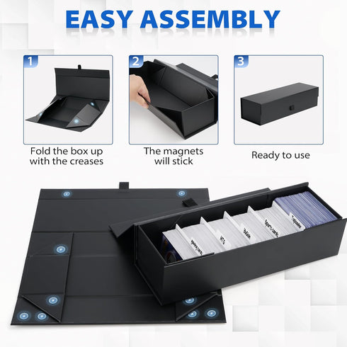 3Pack Trading Card Storage Box with 15PCS Dividers, Magnetic Toploaders, Holds 1000+ Cards or 200 Toploaders