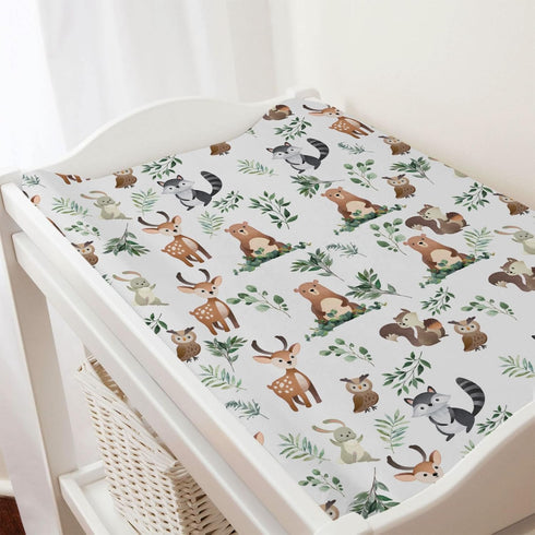 Woodland Animals Boho Leaves Changing Pad Cover, Soft Stretch Fitted Diaper Changing Mat Sheets for Boys Girls, 32" x