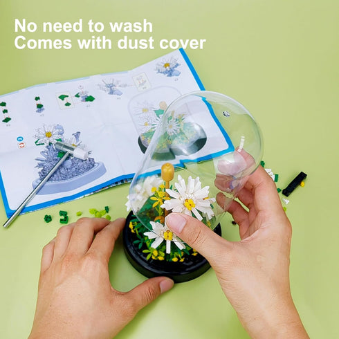 Flower Bouquets Building Toys, 490 PCS Little Daisy Micro Building Blocks Kit with Dust Cover for Home Decor