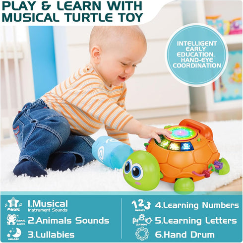 6 12 12-18 7 8 9 10 11 1-2 Baby Toys to Months, Musical Turtle Crawling Baby Toys for Month, Early Learning Educational