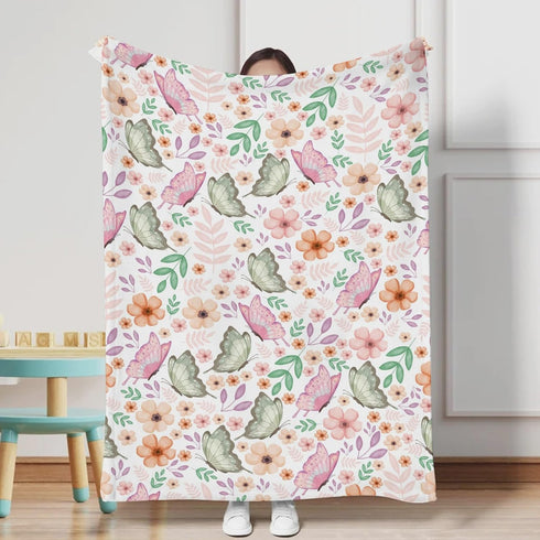 Watercolor Spring Garden Floral Butterflies Baby Blanket for Girls Colorful Flowers Leaves Receiving Blankets Boho Wild Plants Swaddle Wraps Toddler Newborn Nursery Bed Crib Blanket Playmat 30x40 by KASTLEE