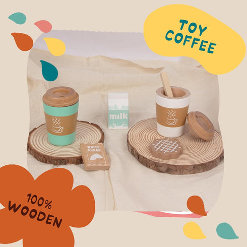 Pretend Play Coffee Cup Toys - Wooden Kitchen Accessories for Kids, Educational Birthday Gift