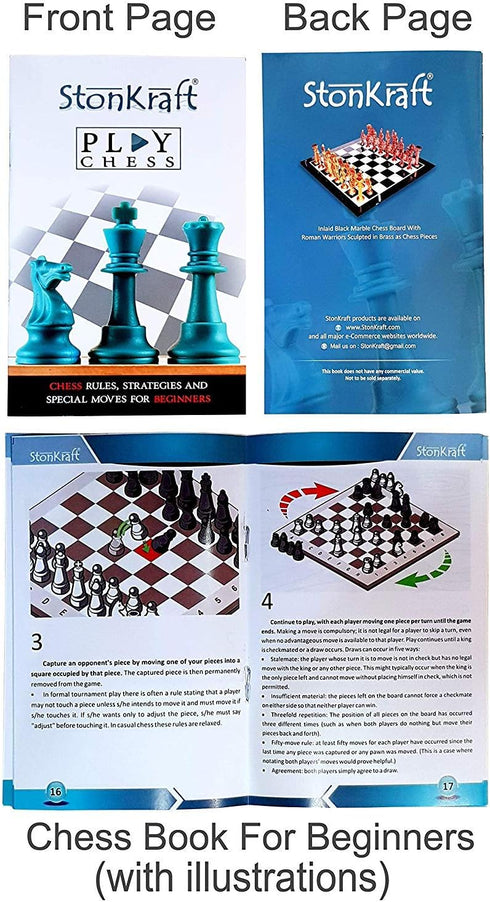 StonKraft 10" X 10" Chess Board Game Set with Wooden Base & Stone Inlaid Pieces