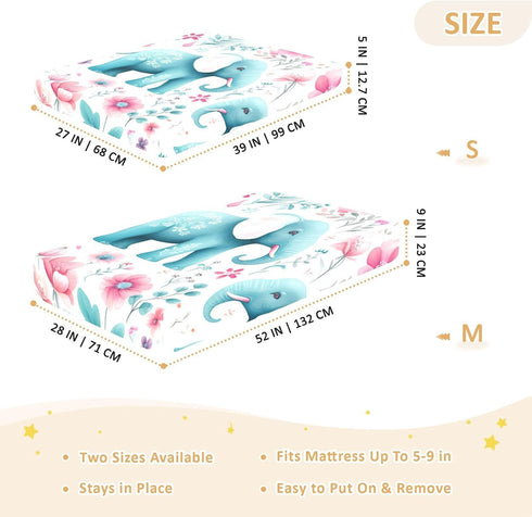 Bseiialft 52 28 Elephant Flowers Leaves Crib Sheets for Boys Girls Soft and Breathable Cotton Baby Sheets for Standard