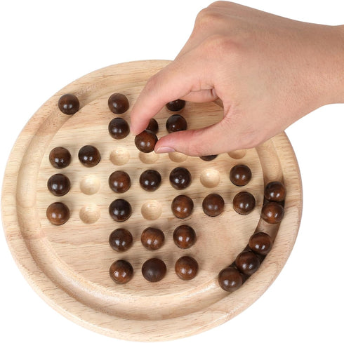 Solid Wooden Solitaire Game, Classic Handcrafted Rubber Wood Board Game Toy with 33 Smooth Wooden Balls, Strategic Mind