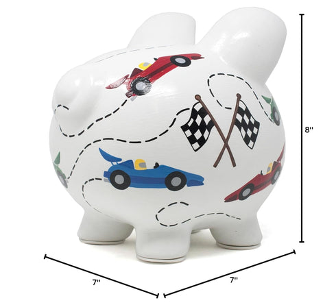 Child to Cherish Ceramic Piggy Bank - Vroom Race Car Design