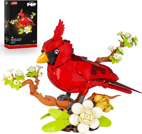 JAKI Northern Cardinal Building Set, Red Birds with Flower Camellia for Adults,