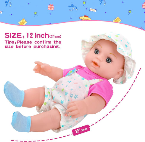 12" Backpack Playset,12 Inch Set 3+ Girls Baby Doll Daisy Theme Carrier Reborn Baby Dolls With Accessories And Clothes