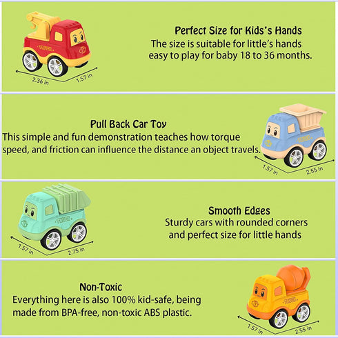 Toddler Car Toys for 3-5 Years Old, 4 Pack Small Pull Back Construction Vehicles, Christmas Birthday Gifts for Kids