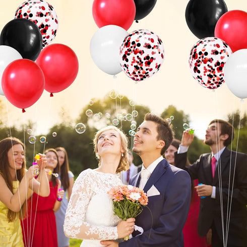 130PCS Red Black White Balloon Garland Arch Kit, 12 10 5 inch Balloons with Confetti for Baby Shower and Wedding