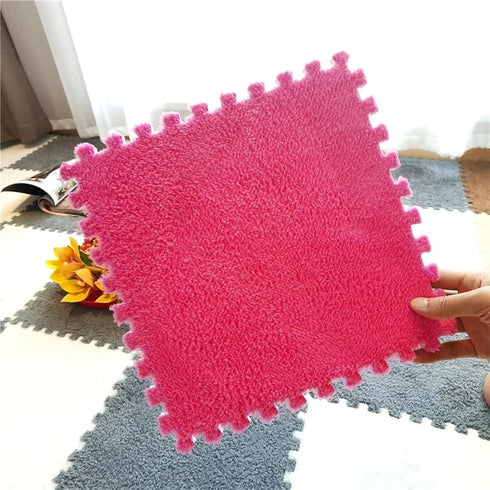 12pcs Decoration(11.8x11.8x0.55in,Rose Plush Puzzle Foam Floor Mat, Soft Thicken Fluffy Interlocking Square Foam Tiles