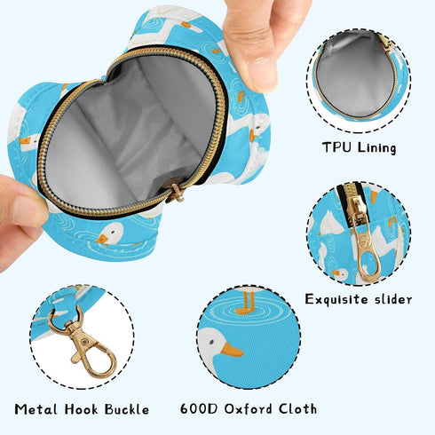 Ducks Round Pacifier Storage Case with Zipper, Portable Pacifier Case for Travel, Diaper Bag & Purse, Pacifier