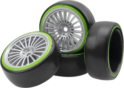 4Pack ShareGoo 1/10 RC Drift Car Tires, Plastic Tyres and 12mm Hex Hard Plastic Wheel Rims for Traxxas HSP Tamiya