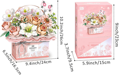 MEIEST Set,Simulation Flower Bouquet Building Blocks Model Artificial Rose Handheld Gift Box,Bonsai Plant Building