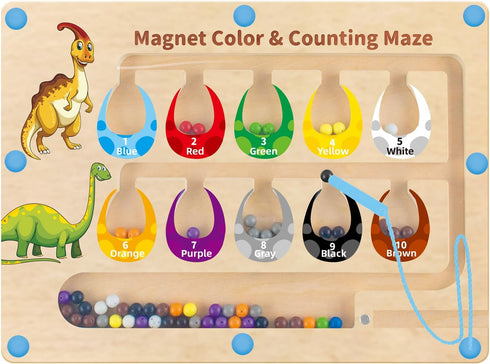 HONGID Dinosaur Toys, Magnetic Color and Number Maze Montessori Toys for 2-5 Year Olds, Educational Sensory Toys