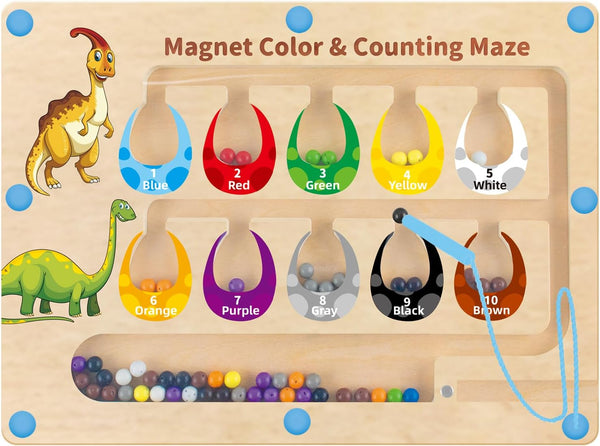 HONGID Dinosaur Toys, Magnetic Color and Number Maze Montessori Toys for 2-5 Year Olds, Educational Sensory Toys