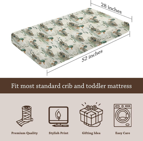 KuphiL10C Mattress-28x52 Cute Ducks Pattern Baby Sheets for Crib, Unisex Mallard Ducks Leaves Nursery Fitted Bed Sheet
