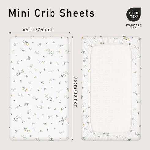 3 Pack, Pack Cozy Pack 38"x26" Gllquen Baby Muslin Mini Crib Sheets Breathable and Play Sheets Fitted Soft Cotton N
