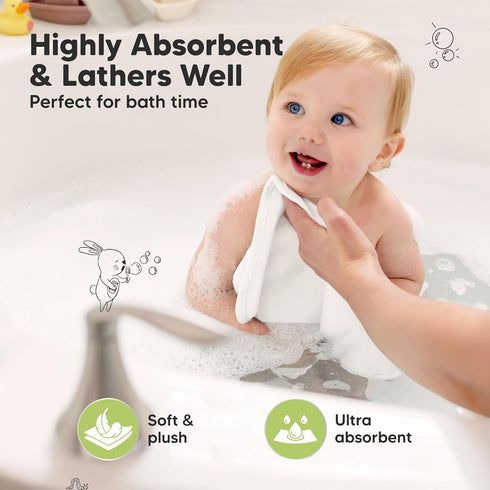 6-Pack 10x10 Baby Washcloths Soft Absorbent Viscose from Bamboo Washcloths for Face, Body, Baby Towels for Newborn