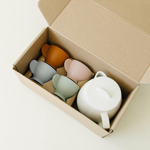 Set 12 Set Marlowe & Co Silicone Tea Play for Children, Piece Dishwasher Safe Tea Gift for Toddlers (Cream Multi Mix)