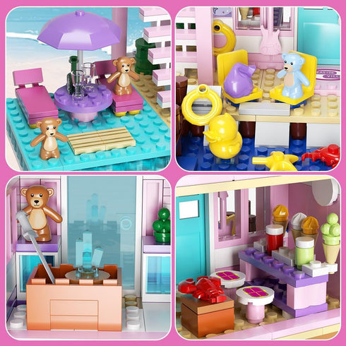 Blocks,812pcs 8+Mini MindBox Girls Seaside Villa Building Beach House Building Toys for Kids Age Brick