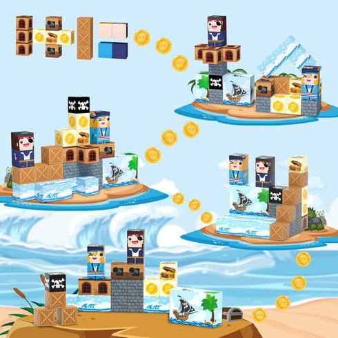 Kids,35 Set, 3+, Bmag Magnetic Building Blocks for PCS Pirate-Themed STEM Educational Magnet Toys for Kids Ages Travel