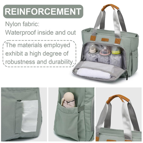 16" FHELAD Diaper Bag Tote, Large Tote Diaper Bag with Laptop Compartment, Baby Bag with Insulated Pocket for Mam