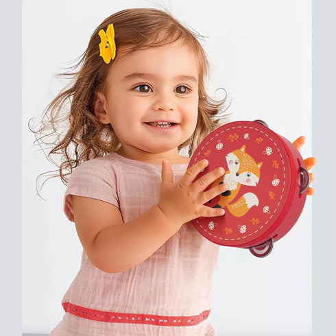 Tambourines Musical Instrument, 6 inch Wooden Hand Held Drum, Birch Metal Jingles, Educational Gift
