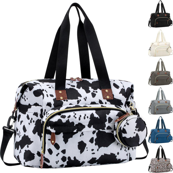 Diaper Bag Tote with Pacifier Case, Large Hospital Tote Bag for Women with Shoulder Straps, Cow Print