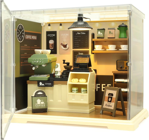 Coffee Shop Mini Model Kits with LED, Make It Miniature Cafe Store,