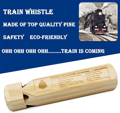 Wooden Train Whistle (2 Pack), 4 Tone Educational Toy Gift with Blast Chart for Kids