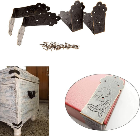 dophee 4Pcs Antique L Shaped Corner Guards, Decorative Edge Bracket Protectors with Mounting Screws
