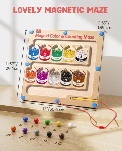 GAMENOTE Magnetic Color and Number Maze - Montessori Fine Motor Skills Toys for Boys Girls 3-5 Years Old, Learning