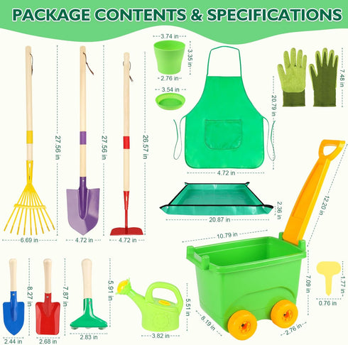 FHOZGECY Set, Wheelbarrow Set 3-8 Kids Gardening Outdoor Toys with and Kids Garden Tools, Toddler Gardening