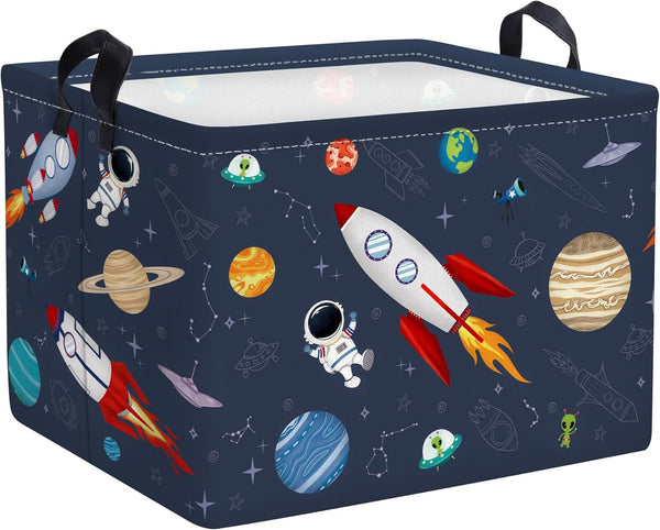 Clastyle Rocket Astronaut Shelf Basket for Boys Cosmic Planet Universe Blue Storage